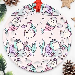 Cartoon Cat Cute Animal Design Drawing Illustration Kawaii Round Filigree Ornament (two Sides) by Grandong