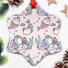 Cartoon Cat Cute Animal Design Drawing Illustration Kawaii Snowflake Ornament (two Sides) by Grandong