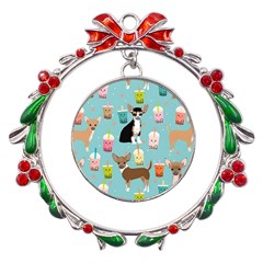 Chihuahua Bubble Kawaii Boba Tea Cute Dog Metal X mas Wreath Ribbon Ornament by Grandong