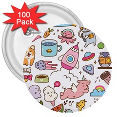 Set-kawaii-doodles -- 3  Buttons (100 Pack)  by Grandong