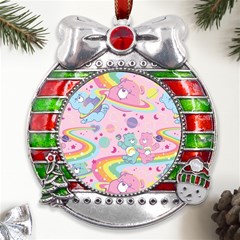 Bears Kawaii Pattern Metal X mas Ribbon With Red Crystal Round Ornament by Grandong