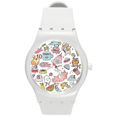 Set-kawaii-doodles -- Round Plastic Sport Watch (m) by Grandong