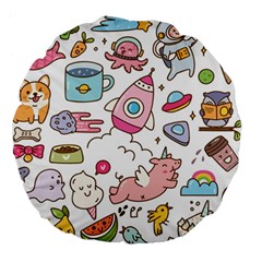 Set-kawaii-doodles -- Large 18  Premium Round Cushions by Grandong