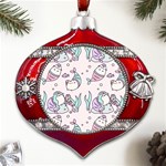 Cartoon Cat Cute Animal Design Drawing Illustration Kawaii Metal Snowflake And Bell Red Ornament Front