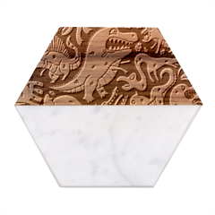 Dino Kawaii Marble Wood Coaster (hexagon)  by Grandong