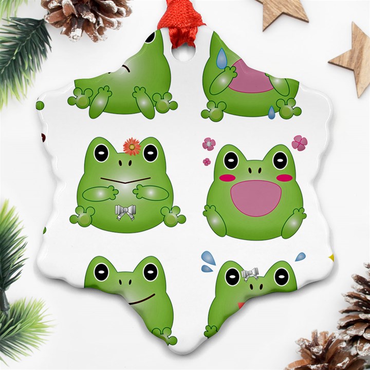 Kawaii-frog-rainy-season-japanese Snowflake Ornament (Two Sides)