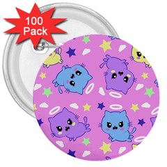 Seamless Pattern With Cute Kawaii Kittens 3  Buttons (100 Pack)  by Grandong