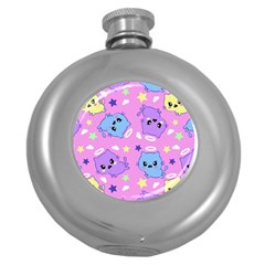 Seamless Pattern With Cute Kawaii Kittens Round Hip Flask (5 Oz) by Grandong