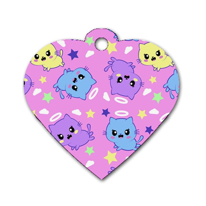 Seamless Pattern With Cute Kawaii Kittens Dog Tag Heart (Two Sides)