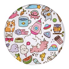 Set-kawaii-doodles -- Round Glass Fridge Magnet (4 Pack) by Grandong