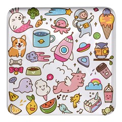 Set-kawaii-doodles -- Square Glass Fridge Magnet (4 Pack) by Grandong