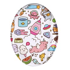 Set-kawaii-doodles -- Oval Glass Fridge Magnet (4 Pack) by Grandong