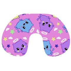 Seamless Pattern With Cute Kawaii Kittens Travel Neck Pillow by Grandong