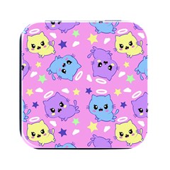 Seamless Pattern With Cute Kawaii Kittens Square Metal Box (black) by Grandong