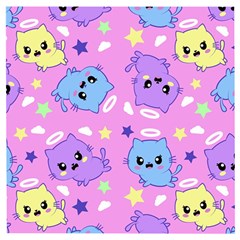 Seamless Pattern With Cute Kawaii Kittens Wooden Puzzle Square by Grandong