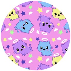 Seamless Pattern With Cute Kawaii Kittens Wooden Puzzle Round by Grandong