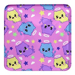 Seamless Pattern With Cute Kawaii Kittens Square Glass Fridge Magnet (4 Pack)