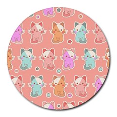 Cute Kawaii Kittens Seamless Pattern Round Mousepad by Grandong