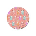 Cute Kawaii Kittens Seamless Pattern Rubber Coaster (Round) Front