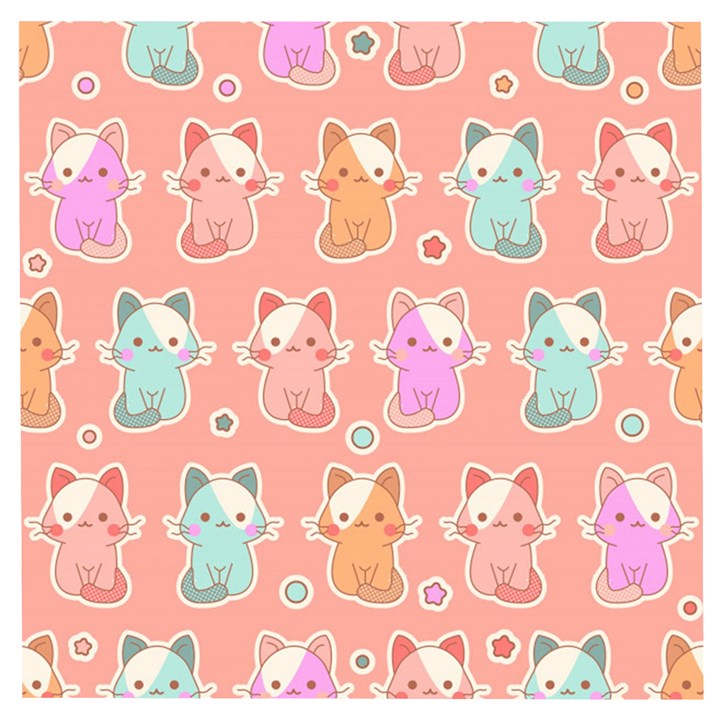 Cute Kawaii Kittens Seamless Pattern Wooden Puzzle Square