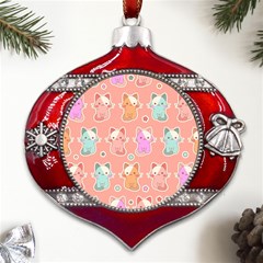 Cute Kawaii Kittens Seamless Pattern Metal Snowflake And Bell Red Ornament by Grandong