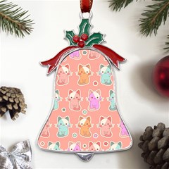 Cute Kawaii Kittens Seamless Pattern Metal Holly Leaf Bell Ornament by Grandong