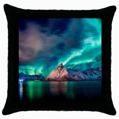 Amazing Aurora Borealis Colors Throw Pillow Case (black) by Grandong