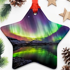 Aurora Borealis Polar Northern Lights Natural Phenomenon North Night Mountains Ornament (star) by Grandong