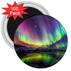 Aurora Borealis Polar Northern Lights Natural Phenomenon North Night Mountains 3  Magnets (100 Pack) by Grandong