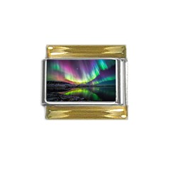 Aurora Borealis Polar Northern Lights Natural Phenomenon North Night Mountains Gold Trim Italian Charm (9mm) by Grandong