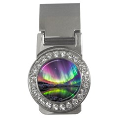 Aurora Borealis Polar Northern Lights Natural Phenomenon North Night Mountains Money Clips (cz)  by Grandong