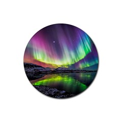 Aurora Borealis Polar Northern Lights Natural Phenomenon North Night Mountains Rubber Round Coaster (4 Pack) by Grandong