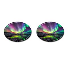 Aurora Borealis Polar Northern Lights Natural Phenomenon North Night Mountains Cufflinks (oval) by Grandong