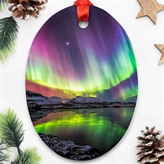 Aurora Borealis Polar Northern Lights Natural Phenomenon North Night Mountains Oval Ornament (two Sides) by Grandong