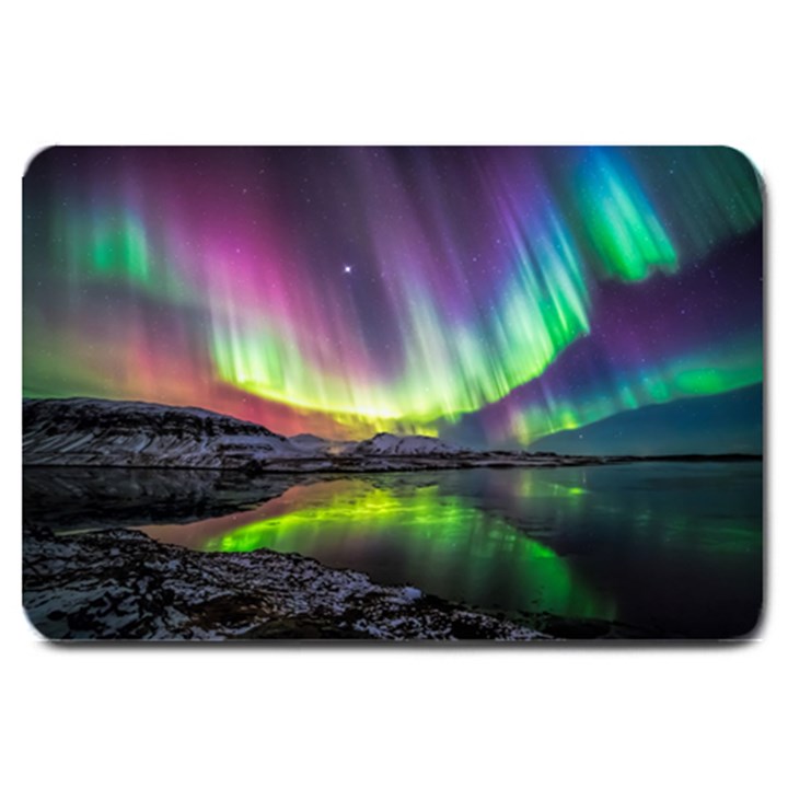 Aurora Borealis Polar Northern Lights Natural Phenomenon North Night Mountains Large Doormat