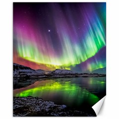 Aurora Borealis Polar Northern Lights Natural Phenomenon North Night Mountains Canvas 11  X 14  by Grandong