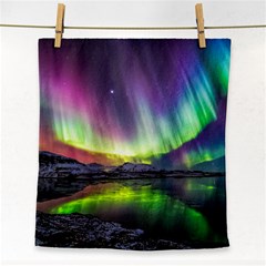 Aurora Borealis Polar Northern Lights Natural Phenomenon North Night Mountains Face Towel by Grandong