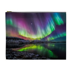 Aurora Borealis Polar Northern Lights Natural Phenomenon North Night Mountains Cosmetic Bag (xl) by Grandong