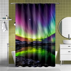 Aurora Borealis Polar Northern Lights Natural Phenomenon North Night Mountains Shower Curtain 48  X 72  (small)  by Grandong