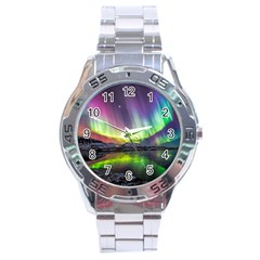 Aurora Borealis Polar Northern Lights Natural Phenomenon North Night Mountains Stainless Steel Analogue Watch