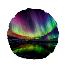 Aurora Borealis Polar Northern Lights Natural Phenomenon North Night Mountains Standard 15  Premium Round Cushions by Grandong