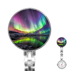 Aurora Borealis Polar Northern Lights Natural Phenomenon North Night Mountains Stainless Steel Nurses Watch by Grandong