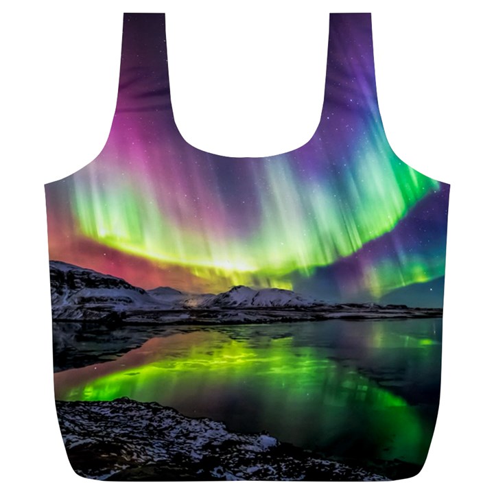 Aurora Borealis Polar Northern Lights Natural Phenomenon North Night Mountains Full Print Recycle Bag (XL)