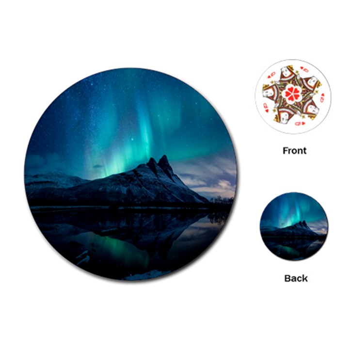 Aurora Borealis Mountain Reflection Playing Cards Single Design (Round)