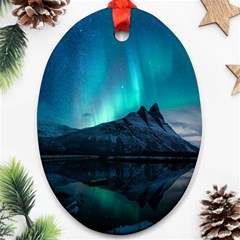 Aurora Borealis Mountain Reflection Oval Ornament (two Sides) by Grandong