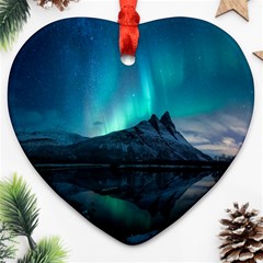 Aurora Borealis Mountain Reflection Heart Ornament (two Sides) by Grandong