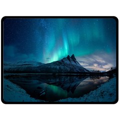 Aurora Borealis Mountain Reflection Fleece Blanket (large) by Grandong