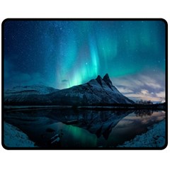 Aurora Borealis Mountain Reflection Fleece Blanket (medium) by Grandong