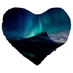 Aurora Borealis Mountain Reflection Large 19  Premium Heart Shape Cushions by Grandong