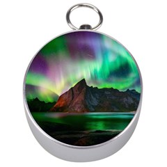 Aurora Borealis Nature Sky Light Silver Compasses by Grandong